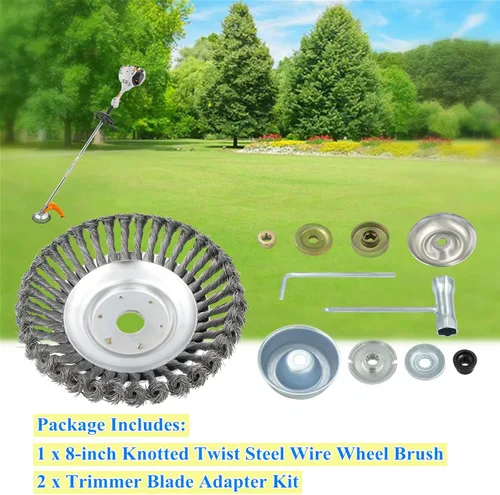 Vista 4 de Cepillo de alambre de acero de 8 pulgadas para recortar malezas para la mayoría de recortadoras de cuerdas de eje recto, cortador de brochas