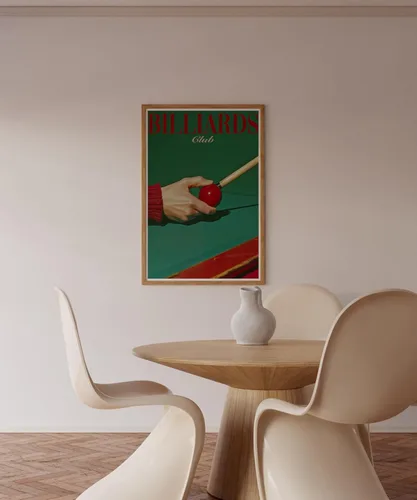 Vista 2 de Billiards Club Retro Wall Art Print in Psychedelic 70s Style, Cue Ball and Pool Table Artwork for Living Room, Game Room or Home Office Decor