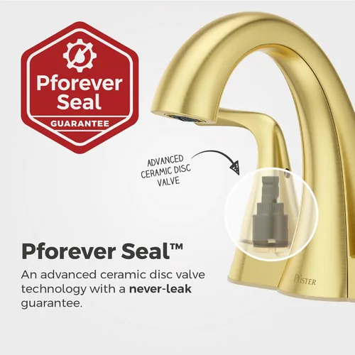 Vista 4 de Pfister Willa LF048MALBG - Grifo de lavabo de baño de 4 pulgadas, 2 manijas y 3 agujeros, certificado NSF, acabado dorado cepillado con drenaje