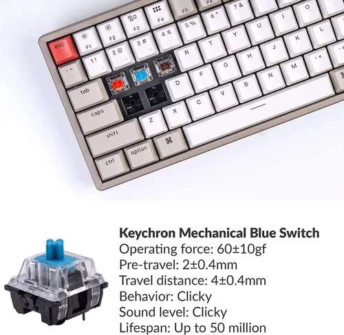 Vista 3 de Keychron Teclado mecánico para juegos K2 inalámbricocableado 84 teclas teclado mecánico retro para máquina de escribir teclado Bluetooth multitarea