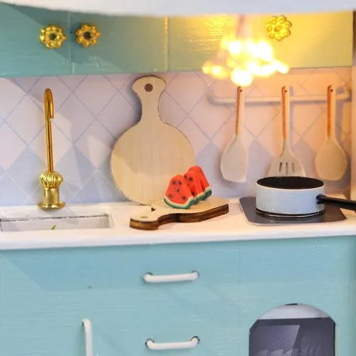 Vista 5 de GuDoQi Kit de casa de muñecas en miniatura, kit de casa pequeña con muebles, kit de casa en miniatura a escala 1:24, gran regalo para cumpleaños