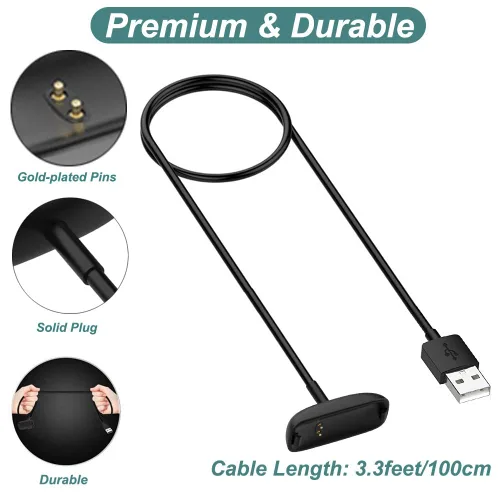 Vista 4 de Kissmart Cargador para Fitbit Inspire 2 Fitness Tracker, accesorio de cable de carga de repuesto para Fitbit Inspire 2 [2 unidades, 3.3 pies/3.3 ft]