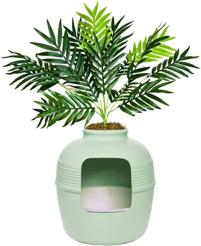 Vista 30 de Good Pet Stuff Caja de Arena Oculta para Gatos con Planta Artificial, Maceta Decorativa Cuadrada de Patio, Control de Olores con Filtro de Carbón