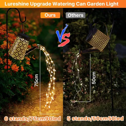 Vista 4 de Regadera solar para exteriores con luces, decoración de jardín, grandes faroles solares colgantes, impermeables, LED, decorativas, retro, de metal
