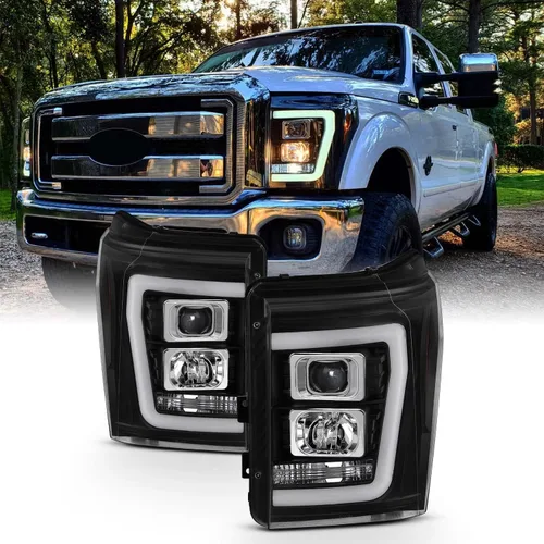 AKKON - Para Ford F250 F350 F450 F550 Superduty 2011-2016, faros LED de tubo negro proyector, juego de pilotos conductor+pasajero