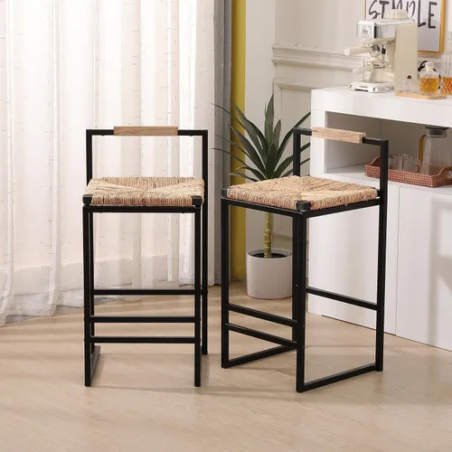 Vista 10 de Set of 2 Counter Height Bar Stools with Backrest and Footrest - PU Leather Upholstered Dining Chairs for Kitchen Counter, Table & Chair Sets,E
