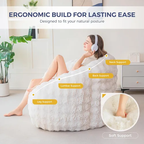 Vista 6 de MAXYOYO Puf gigante para adultos, puff grande con forma de concha, acogedora silla de sala de estar con relleno, sofá de suelo, sofá perezoso