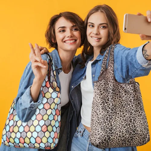 Vista 2 de Shappy Paquete de 25 bolsas de compras reutilizables, bolsas de comestibles florales, bolsas plegables, lavables a máquina, impermeables, ligeras