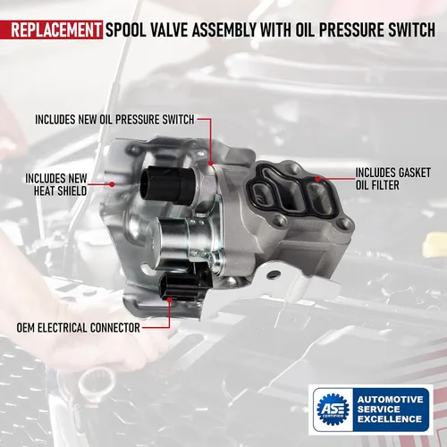 Vista 4 de Conjunto de válvula de carrete con interruptor de presión de aceite, solenoide VTEC, compatible con vehículos Honda y Acura - Accord 2.4L, Civic