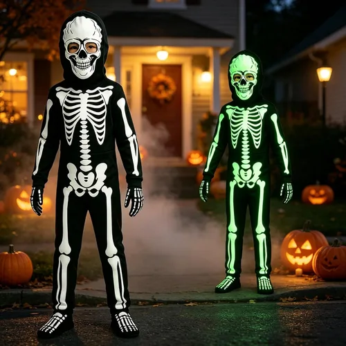 Vista 8 de Disfraz de esqueleto de Halloween para niños, body de esqueleto que