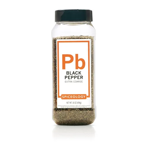 Spiceology - Pimienta negra extra gruesa - Uso en: carne de res, cerdo, pollo, pescado, caza o verduras - 16 pimienta molida de malla - Pimienta a