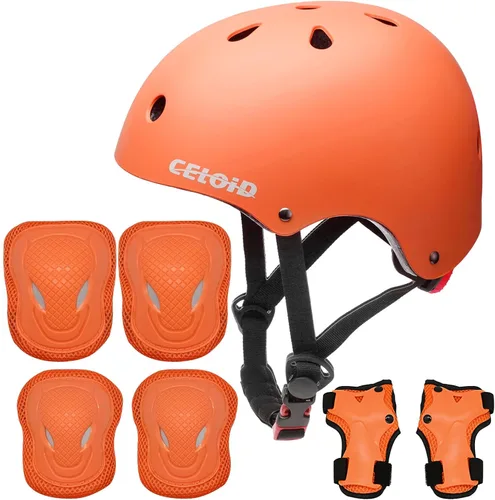 Vista 11 de Juego de almohadillas para casco de bicicleta y patineta para niños, equipo de protección para niños pequeños, rodilleras y coderas para niños