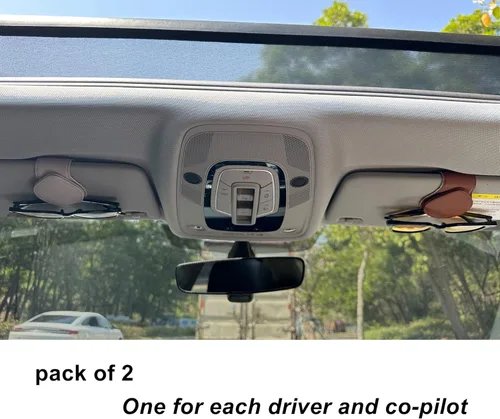 Vista 6 de Juego de 2 soportes de lentes de sol para visera de automóvil – Juego de 2 – Clip magnético de cuero para gafas de sol para coche (gris + marrón)
