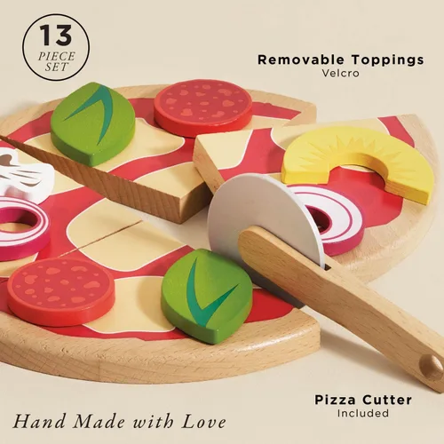 Vista 2 de Le Toy Van - Comida de madera para niños Pizza de panadería de madera para pretender comida de juguete Accesorios de cocina de juguete