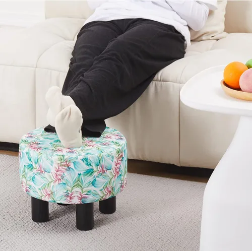 Vista 5 de Cpintltr Taburete redondo otomano de lino para sofá, escritorio, taburete suave acolchado con patas de pino antideslizantes, muebles de varios