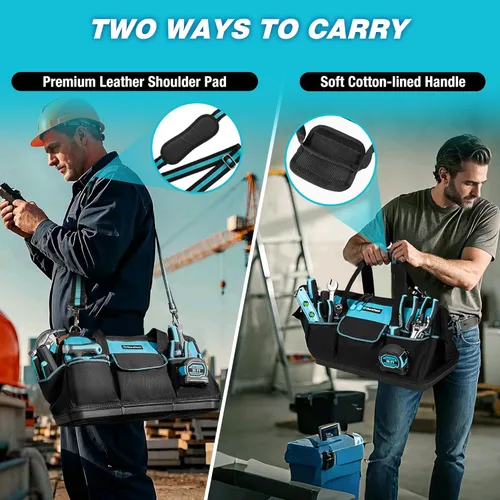 Vista 7 de DURATECH Bolsa de herramientas grande de 18 pulgadas con fondo duro impermeable, bolsas de herramientas para hombres resistentes con 19 bolsillos