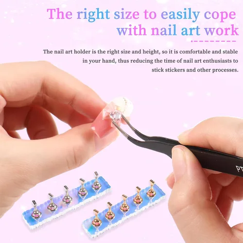 Vista 6 de ANGNYA Juego de 2 Soportes para Uñas, Soporte de Uñas Aurora para Pintar Soporte de Uñas para Presionar con 96 Piezas de Masilla Adhesiva