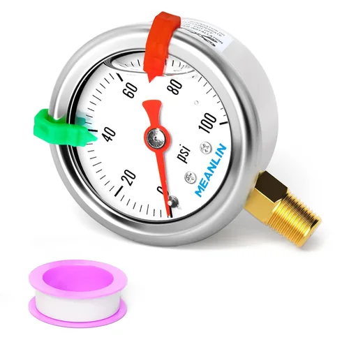 Vista 14 de MEANLIN MEASURE - Manómetro de presión de 0~15 psi, relleno de glicerina, esfera con cara de 1.5 pulgadas, NPT de 1/8 de pulgada, manómetro
