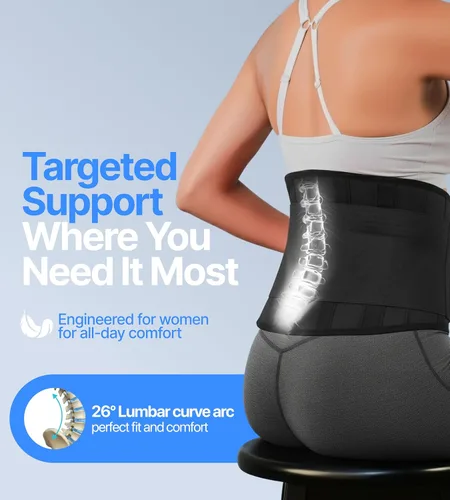 Vista 4 de Faja de espalda ajustable ultra delgada para hombres y mujeres - Alivio flexible del dolor de espalda baja con correas de doble tensión
