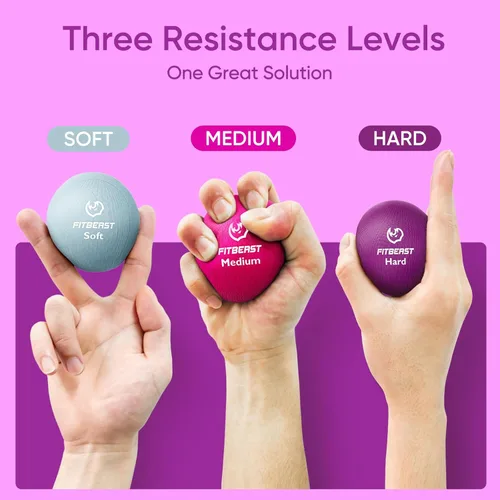 Vista 2 de FitBeast Grip Strength Trainer – 6 Pieces Hand Therapy Kit with Finger Extension Exerciser & Stress Balls for Adults, Rehab & Strength Training