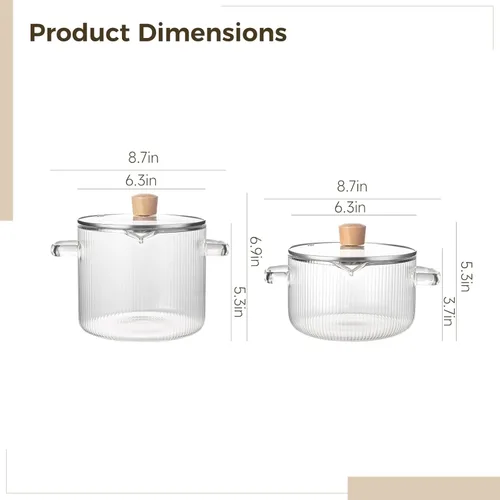 Vista 4 de Juego de 2 cacerolas de vidrio de borosilicato transparente, resistentes a altas temperaturas, apto para estufa, microondas y lavavajillas, incluye