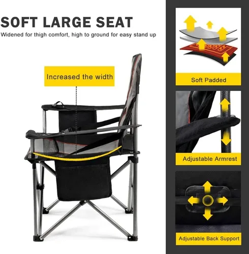 Vista 4 de FAIR WIND - Juego de 2 sillas acolchadas de gran tamaño, sillas de césped Soporta 500 libras, soporte lumbar ajustable, bolsa enfriadora de 4