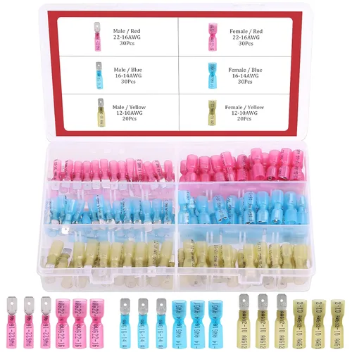 Hilitchi paquete de 160 conectores de terminal tipo espada impermeables, termorretráctiles, totalmente aislados, hembra y macho, para cableado