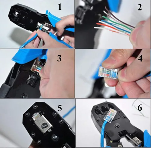 Vista 3 de Gaobige Kit de herramientas de crimpado rj45, herramienta de crimpado Cat5 Cat5e con 100 conectores RJ45 Cat5, 20 cubiertas de conector RJ45 Cat5e