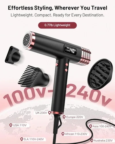 Vista 2 de MESCOMB Secador de pelo de viaje con difusor, 1875 W de doble voltaje iónico, secado rápido y control de encrespamiento para cabello gruesorizado