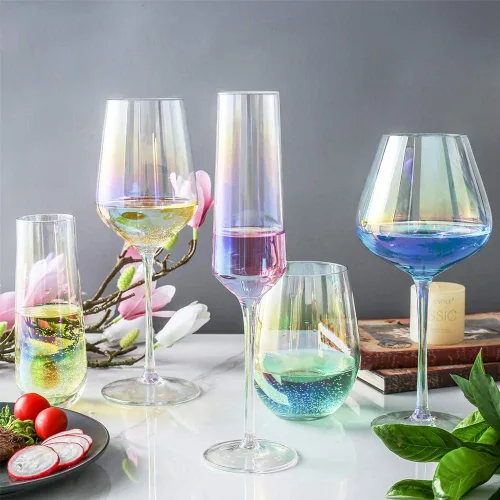 Vista 5 de Gutsdoor Juego de 2 copas de champán iridiscentes para boda, Navidad, San Valentín, copas de champán