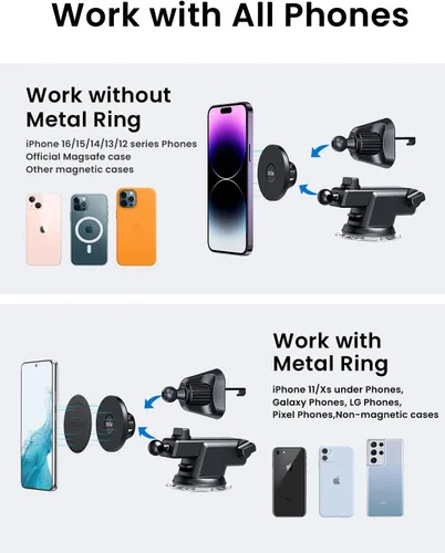 Vista 3 de Soporte magnético para teléfono de brazo largo para parabrisas de coche, salpicadero, ventilación de aire, compatible con soporte de coche MagSafe