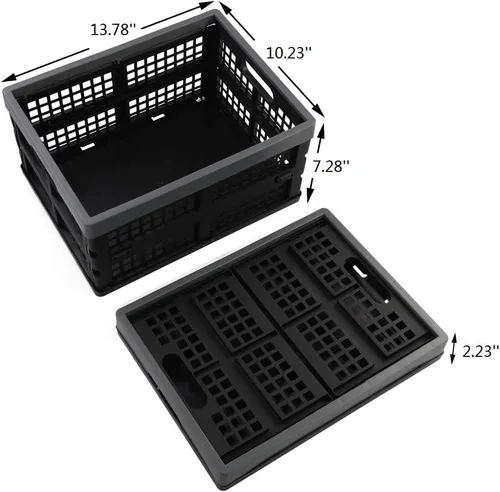 Vista 2 de Cesta plegable de plástico de 15 litros, caja plegable negra, juego de 3