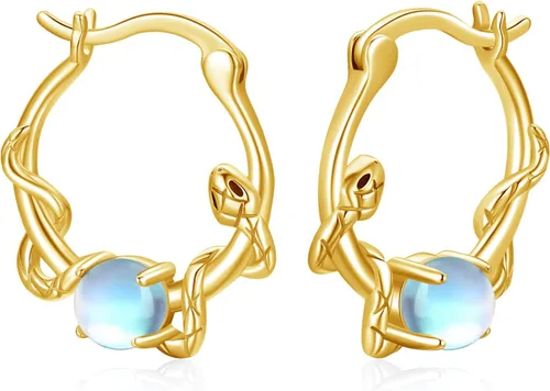 Aretes de aro con piedra lunar de plata de ley, aretes de aro de serpiente de piedra lunar, joyería vintage de serpiente, regalos para mujeres y