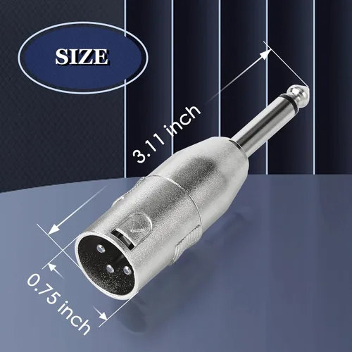 Vista 6 de 2 adaptadores XLR macho a TS de 1/4 pulgadas, adaptadores macho a XLR macho de 1/4 pulgadas, adaptador XLR macho a macho a 1/4, plateado