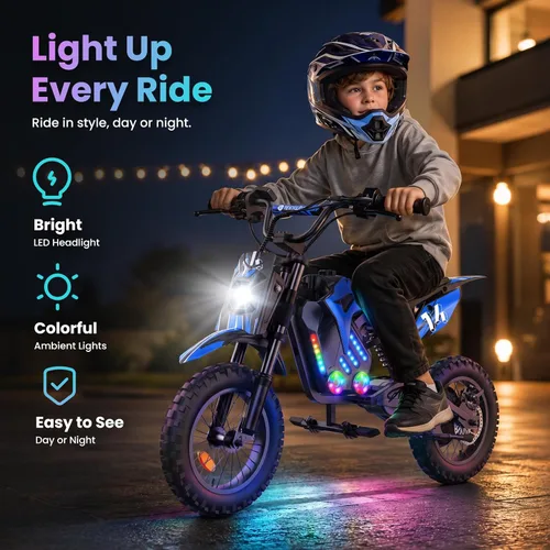 Vista 4 de isinwheel Bicicleta de cross eléctrica A14 de 36 V, 500 W, para niños de 5 Azul oscuro (500W)
