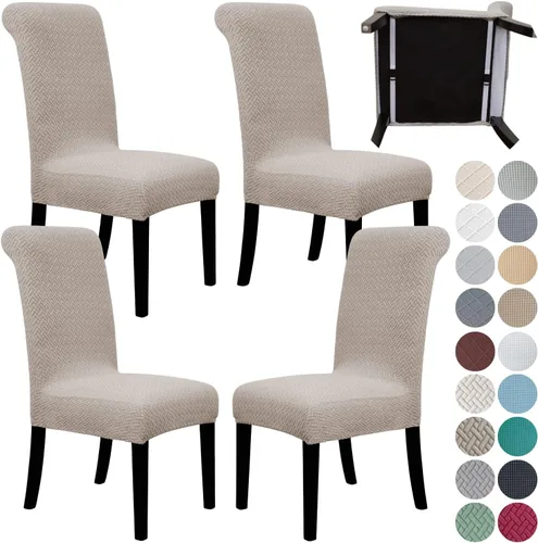 Vista 29 de SPRINGRICO Paquete de 6 fundas para sillas de comedor con cinturón de seguridad, fundas elásticas para sillas Parsons lavables, fundas protectoras