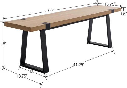Vista 11 de VESCASA Banco de comedor de madera de 60 pulgadas con patas de metal negro para comedor, cocina, color negro