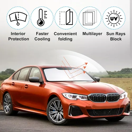Vista 2 de Parasol para parabrisas de ajuste personalizado 2013 2014 2015 2016 2017 2018 BMW 3 Series/F30/F31/F80/M3 accesorios plegables bloqueador de sol
