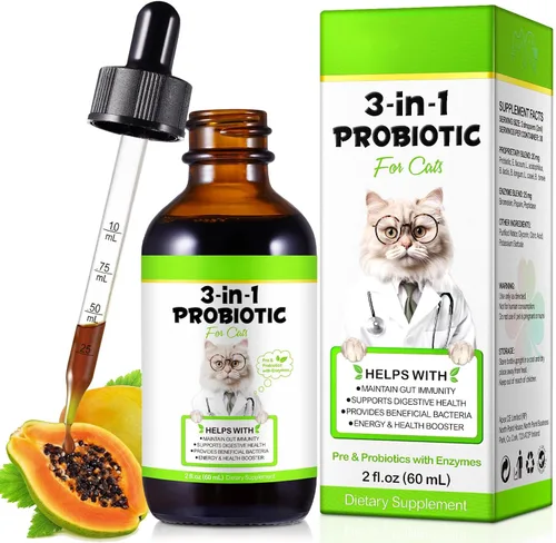Probióticos para gatos líquidos, probióticos para gatos, suplemento de probióticos 3 en 1 para gatos con enzimas prebióticas y digestivas | Apoya la