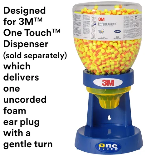 Vista 6 de 3M E-A-Rsoft SuperFit 391-1254, 500 pares/botella de repuesto para dispensador One Touch, sin cable, desechable, espuma, NRR 33, taladrado