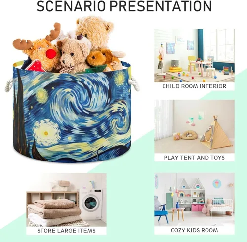 Vista 4 de xigua Cesta de cuerda de algodón Van Gogh The Starry Night Art Baby Laundry Basket Manta Kids Toy Storage Basket #87