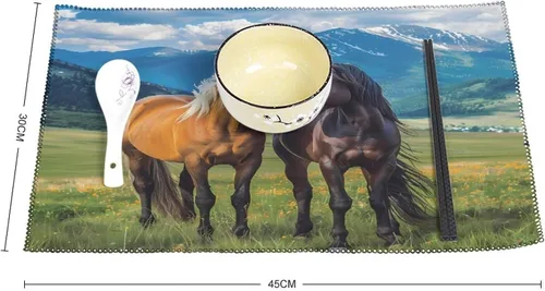 Vista 2 de Playful Horses in The Valley Placemats Set of 6 Resistant Table Mats Washable Place Mats for Dinner Party Table Decoration