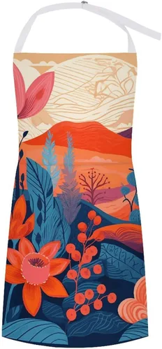 Flowers in Ink Aprons Waterproof Cooking Kitchen Apron Unisex Adjustable Bib Apron with Pocket Restaurant Chef Works Aprons for Waitress Waiter