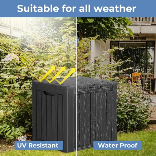Vista 6 de Caja de almacenamiento para exteriores de 35 galones, caja de resina impermeable y con cierre para terraza, grande, contenedor de almacenamiento