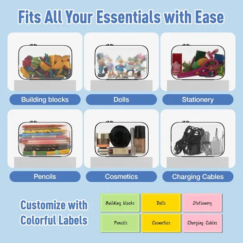 Vista 4 de 4 contenedores de almacenamiento transparentes rígidos con cremallera, almacenamiento transparente multiusos para el hogar y la oficina Funda