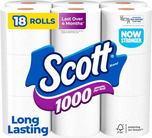 Vista 14 de Scott - 1000 hojas por rollo de papel higiénico, 4 rollos, toallas de baño