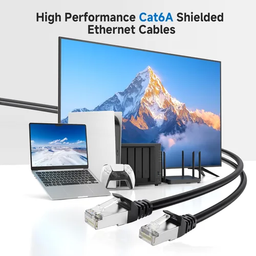 Vista 2 de Cable Matters 10Gbps Cable de Ethernet Cat 6A sin enganches y con protección de longitud corta - 1 pie, Cable Cat 6A, Cordón Cat6A, Cable Ethernet