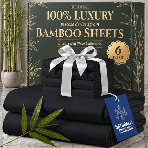 DECOLURE Sábanas de Viscosa 100% Derivada de Bambú Tamaño Full - Juego de Sábanas de Lujo de 6 Piezas Naturalmente Refrescantes, Ultra Suaves -