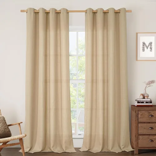 Vista 30 de LAMIT Cortinas de Lino Blancas Semitransparentes para Dormitorio, Paneles Filtrantes de Luz, Cortinas de Lino con Ojales de Protección de Privacidad