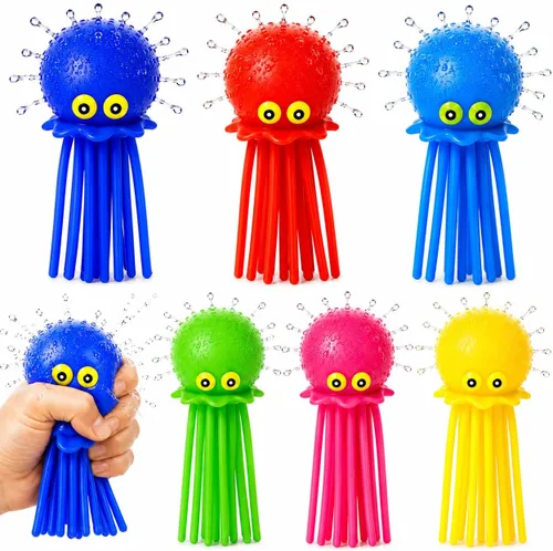Bolas de agua de pulpo, paquete de 6 juguetes de piscina para niños, sensoriales, absorbentes, bolas de agua, bomba, juguete de baño para niños